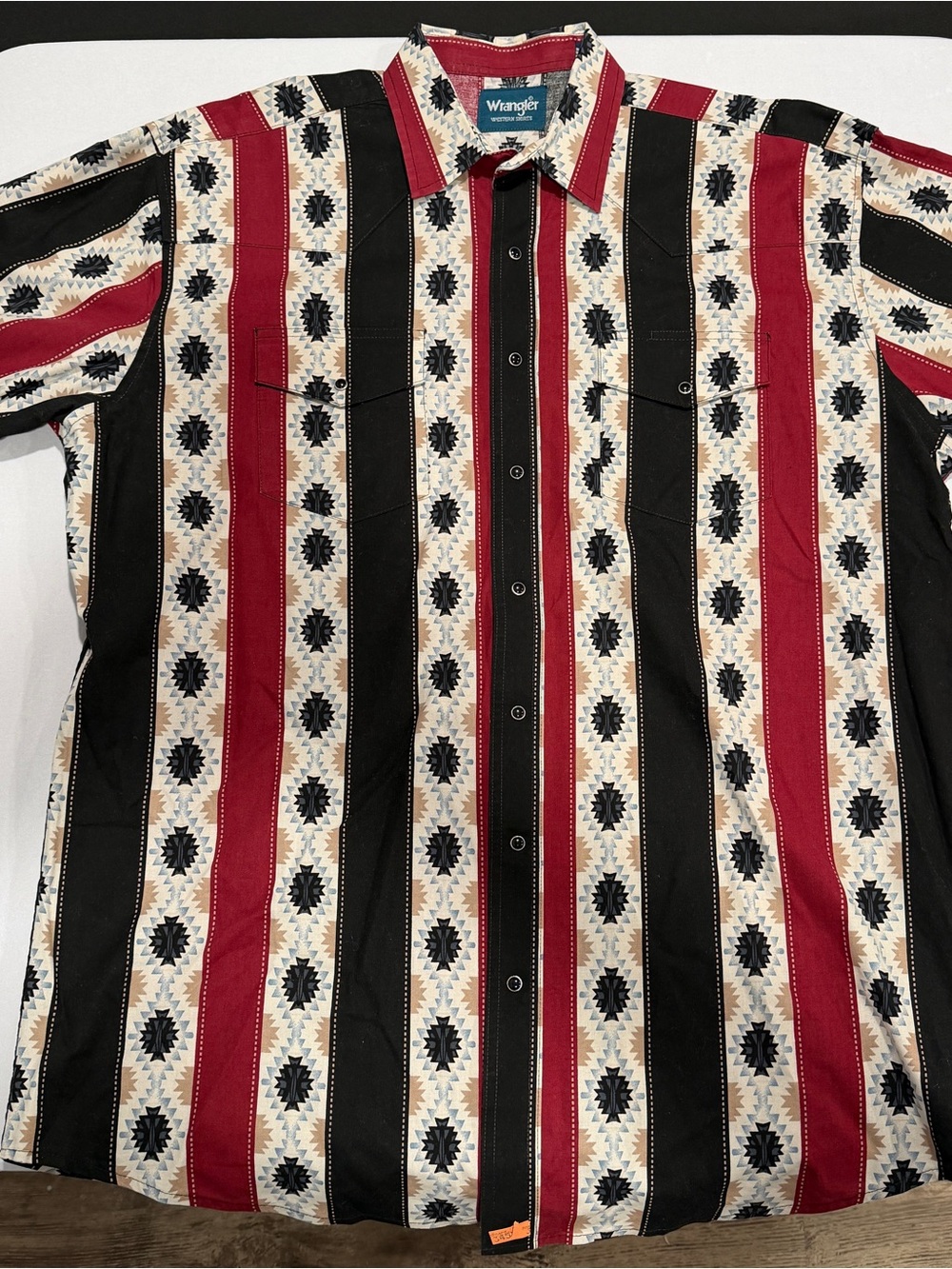 Wrangler Red, Black & Cream Striped Button-Down Shirt